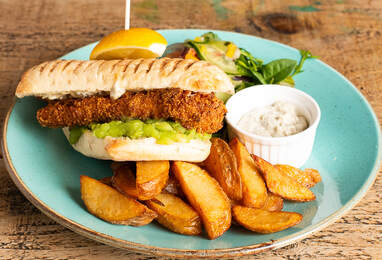 Food Photographer image of fish and chips sandwich in Nottingham